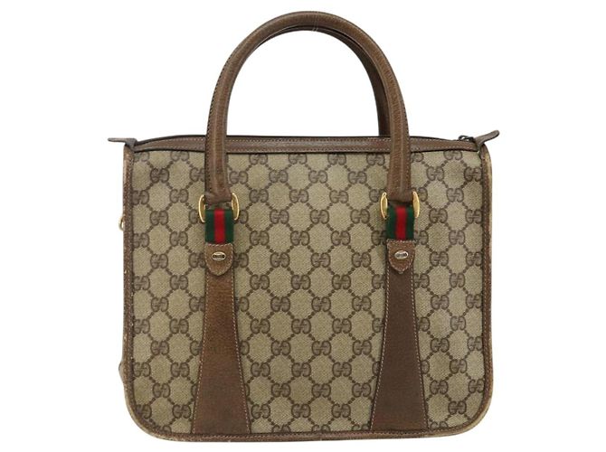 Borsa Gucci GG Supreme Web Sherry Line PVC Beige 58 02 039 Auth th6355 - vista 3