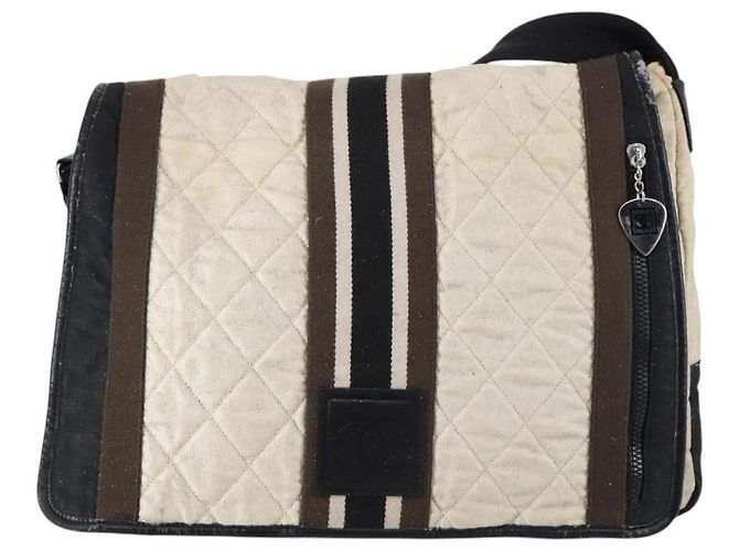 CHANEL Borsa a Spalla Matelassé Sportiva in Tela Bianca Argento CC Auth 142035 Bianco - vista 2