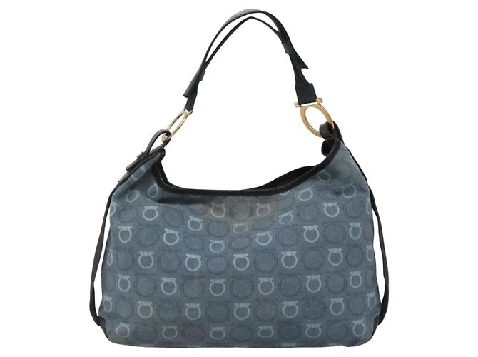 Borsa a Spalla Salvatore Ferragamo in Tela Blu Oro Auth sw1326 D'oro - vista 2