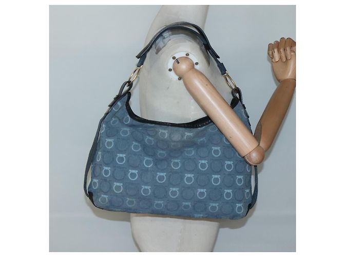 Borsa a Spalla Salvatore Ferragamo in Tela Blu Oro Auth sw1326 D'oro - vista 20
