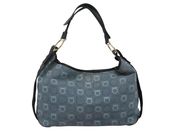 Borsa a Spalla Salvatore Ferragamo in Tela Blu Oro Auth sw1326 D'oro - vista 3