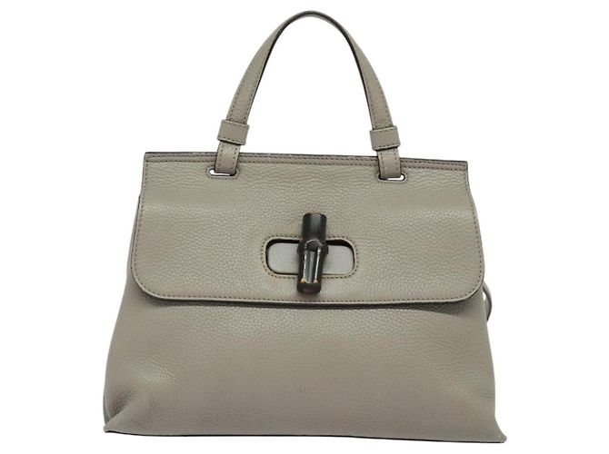GUCCI Bamboo Daily Handtasche Leder 2way Grau Silber 370831 Auth BA4687 - Ansicht 2