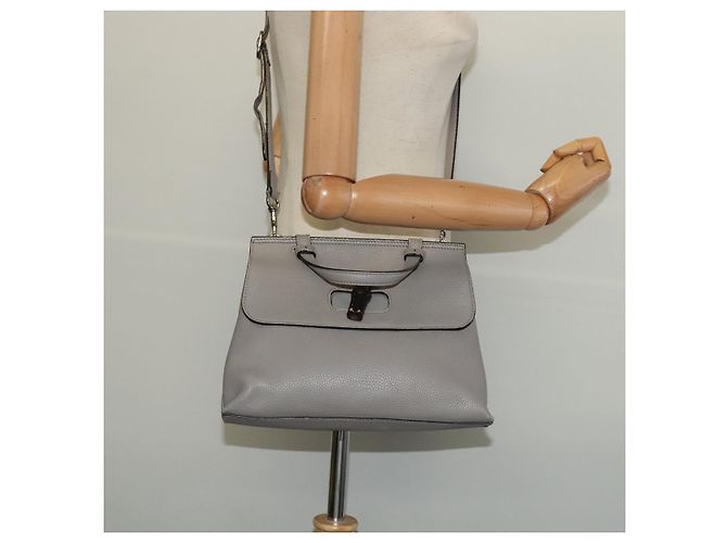GUCCI Bamboo Daily Handtasche Leder 2way Grau Silber 370831 Auth BA4687 - Ansicht 22