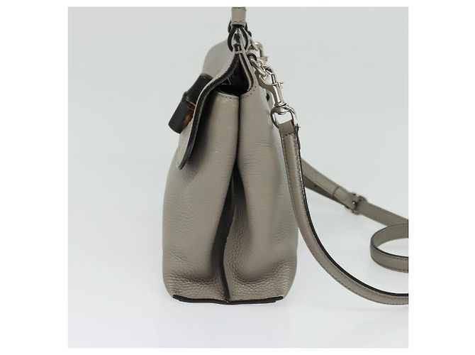 GUCCI Bamboo Daily Handtasche Leder 2way Grau Silber 370831 Auth BA4687 - Ansicht 4