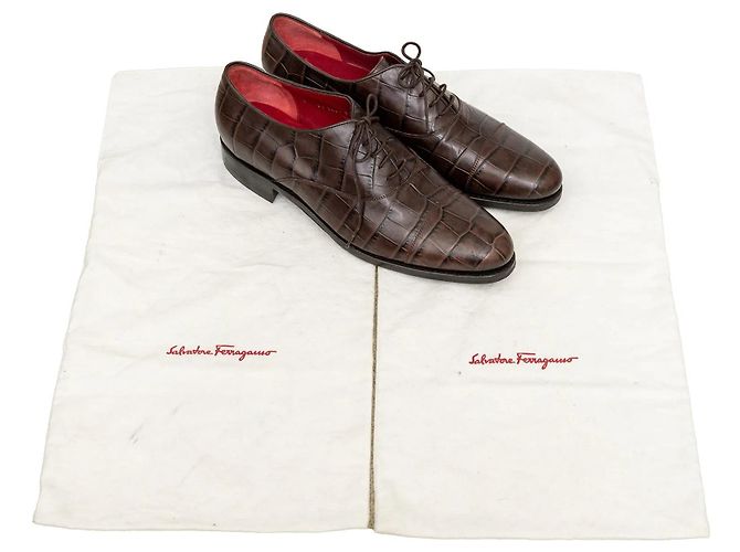 Prägeleder-Schuhe von Salvatore Ferragamo Braun - Ansicht 12