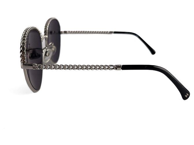 Timeless Chanel Gafas de sol de metal con cadena negras Negro - vista 5