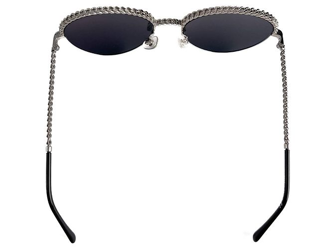 Timeless Chanel Gafas de sol de metal con cadena negras Negro - vista 7