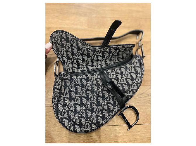 Dior Saddle Tasche Grau Stoff - Ansicht 6