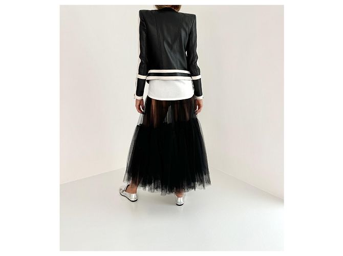 Balmain leather jacket Black White - view 11