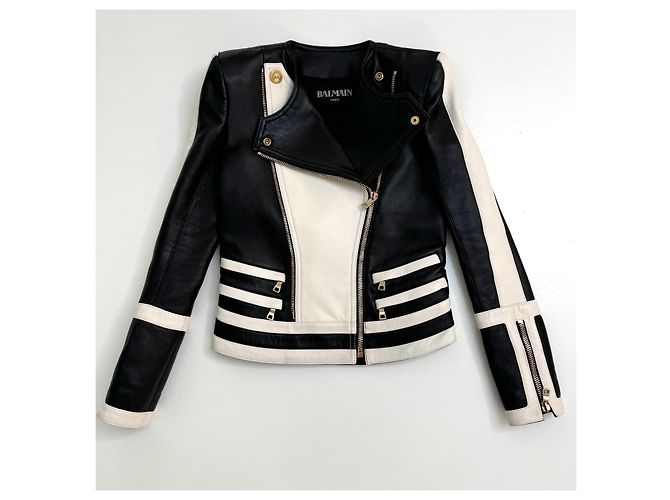 Balmain leather jacket Black White - view 3