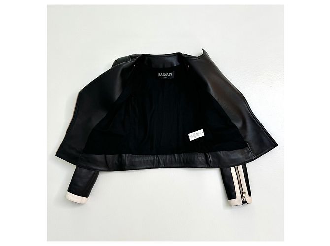 Balmain leather jacket Black White - view 6