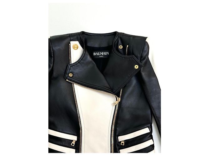 Balmain leather jacket Black White - view 7