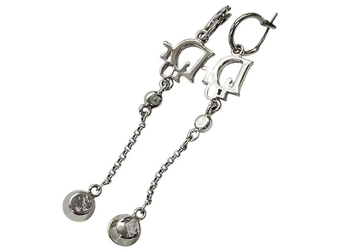 Orecchini pendenti in cristallo di strass argento con logo Christian Dior Silver hardware - vista 5