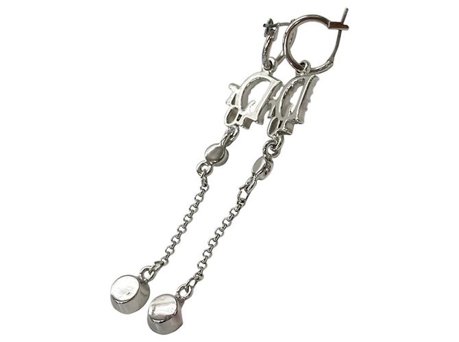 Orecchini pendenti in cristallo di strass argento con logo Christian Dior Silver hardware - vista 6