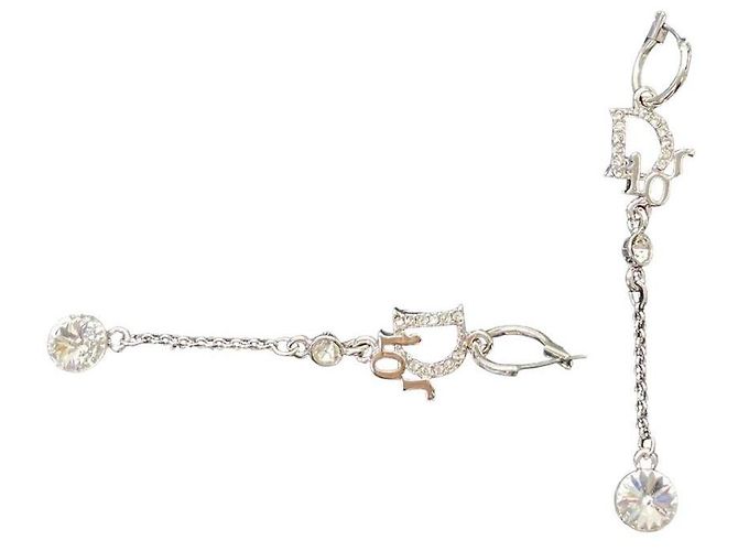Orecchini pendenti in cristallo di strass argento con logo Christian Dior Silver hardware - vista 7
