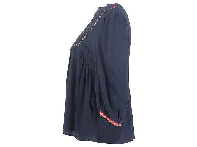 Ba&sh Tracy Bestickte Bluse aus Navy Blue Lyocell Blau Marineblau - Ansicht 2