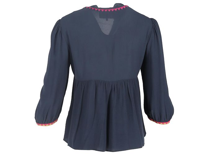 Ba&sh Tracy Bestickte Bluse aus Navy Blue Lyocell Blau Marineblau - Ansicht 3