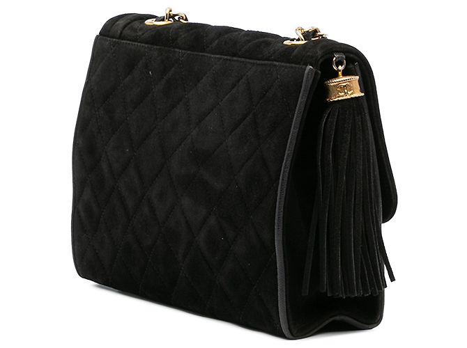 Chanel Nero Suede Trapuntato con Frange - vista 2