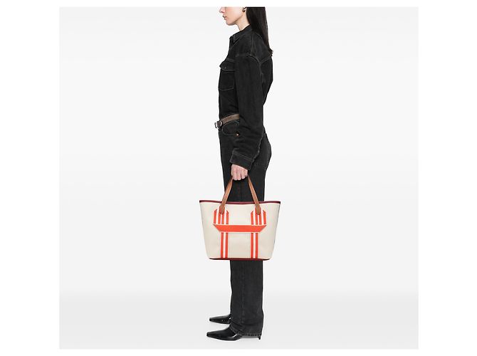 Trim Borsa Tote Pursangle in Toile e Clémence Marrone Hermès Beige - vista 10