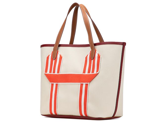 Trim Borsa Tote Pursangle in Toile e Clémence Marrone Hermès Beige - vista 2