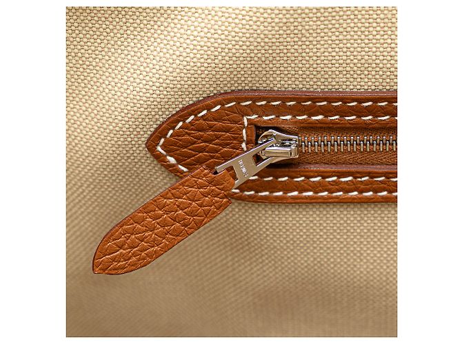 Trim Borsa Tote Pursangle in Toile e Clémence Marrone Hermès Beige - vista 5