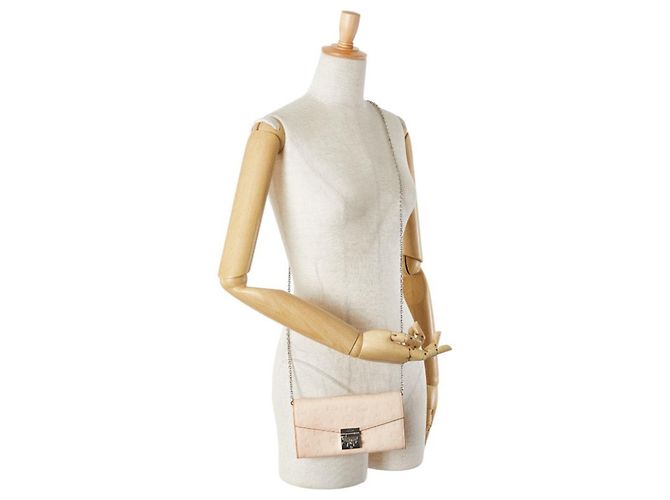 MCM Visetos Portafoglio a Catena in Pelle Beige Rosa - vista 10