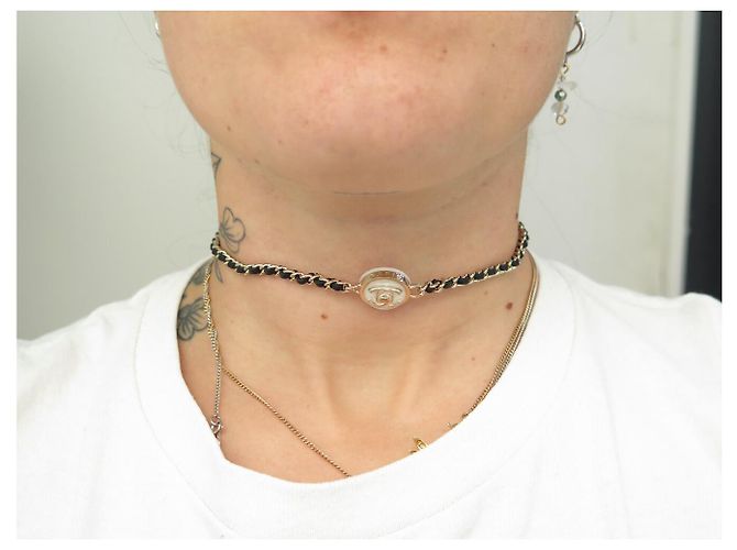NEUE CHANEL CC LOGO CHOKER HALSKETTE ABA006 2023 BOX BEUTEL Golden - Ansicht 12