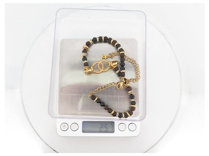 NUOVO COLLIER CHOKER CHANEL LOGO CC CON STRASS E PERLE NERE IN LEGNO D'oro - vista 5