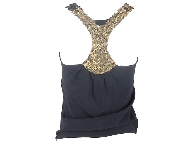 Top senza maniche Chloé con paillettes in seta nera Nero - vista 3