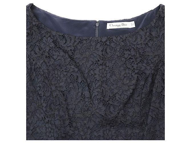 Christian Dior Blumen Spitzenkleid Blau Marineblau - Ansicht 11