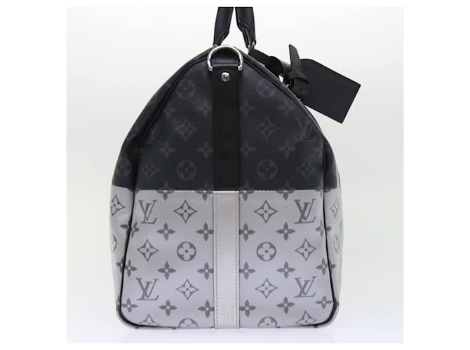 Borsa Keepall Bandoulière Louis Vuitton Monogram Eclipse Split Canvas 50 Nero - vista 4