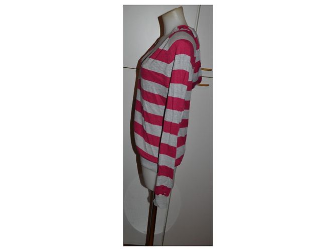 Tommy Hilfiger gestreifter Oversized Hoodie Pullover rot grau - Ansicht 2