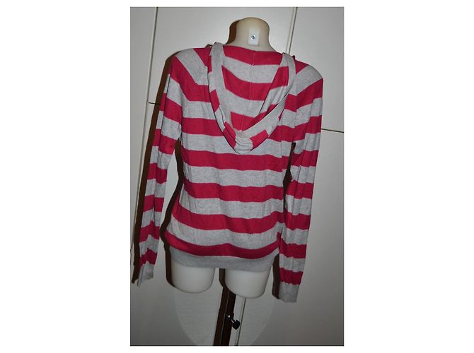 Tommy Hilfiger gestreifter Oversized Hoodie Pullover rot grau - Ansicht 3
