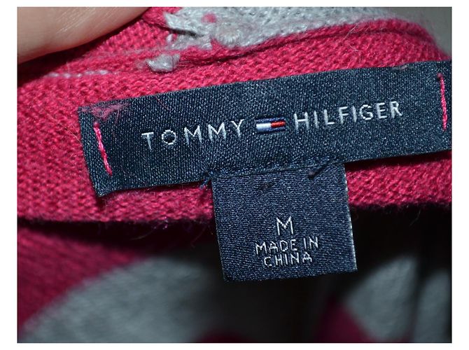 Tommy Hilfiger gestreifter Oversized Hoodie Pullover rot grau - Ansicht 4