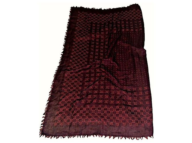 Sciarpa Gucci Tom Ford Monogramma GG Rossa e Viola in Lana Rosso Porpora - vista 2