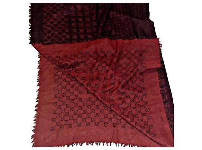 Sciarpa Gucci Tom Ford Monogramma GG Rossa e Viola in Lana Rosso Porpora - vista 3