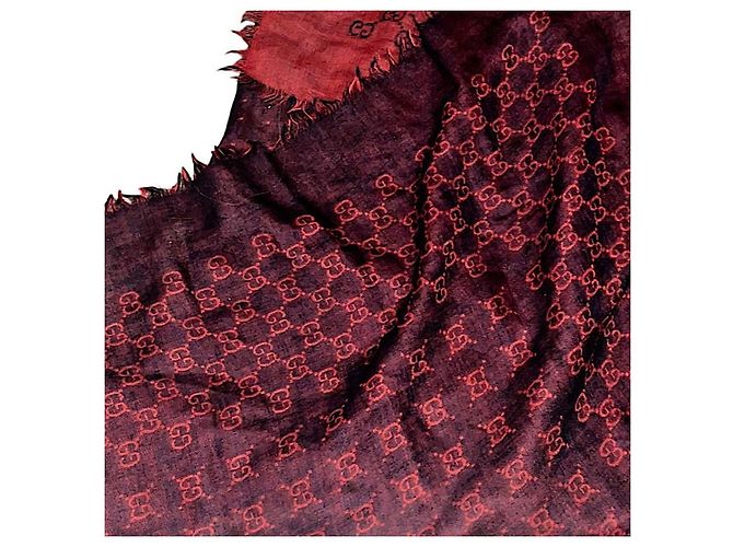 Sciarpa Gucci Tom Ford Monogramma GG Rossa e Viola in Lana Rosso Porpora - vista 5