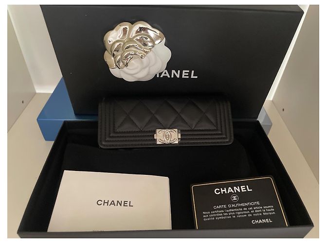 Cartera Chanel Boy Plateada Negro - vista 7