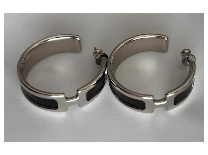 Orecchini Hermès Olympe Neri in Acciaio Nero Silver hardware - vista 4