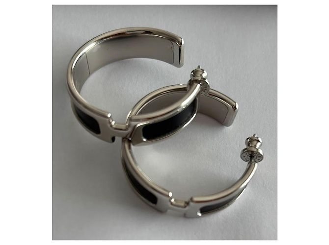 Orecchini Hermès Olympe Neri in Acciaio Nero Silver hardware - vista 6