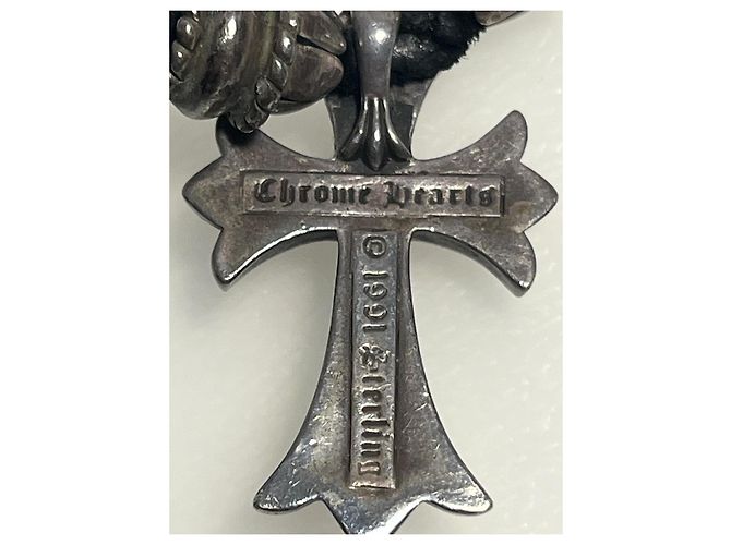Colar de couro trançado Chrome Hearts Cross - com sinais visíveis de uso Preto Prata - vista 4