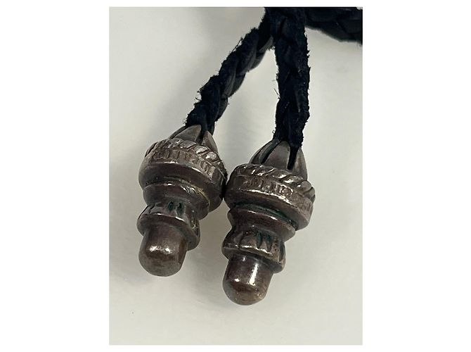 Colar de couro trançado Chrome Hearts Cross - com sinais visíveis de uso Preto Prata - vista 6
