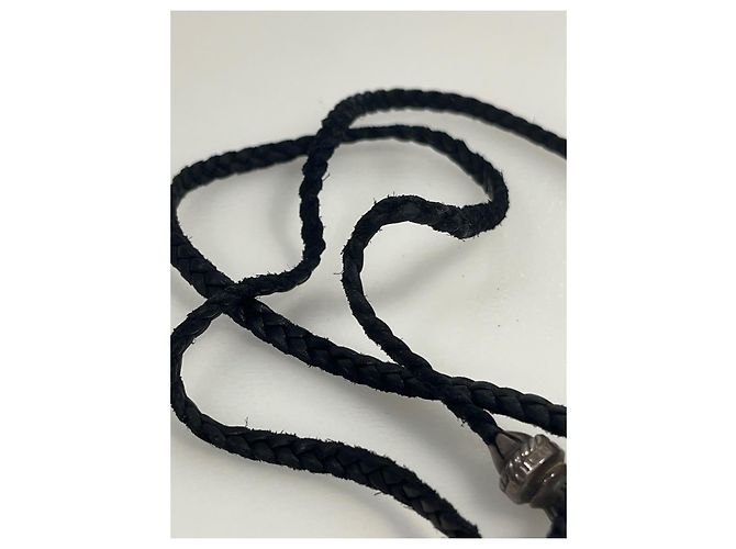 Colar de couro trançado Chrome Hearts Cross - com sinais visíveis de uso Preto Prata - vista 7
