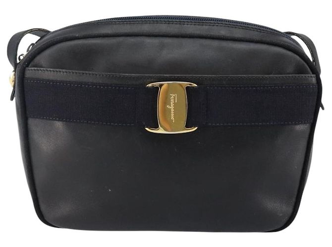 Borsa a Spalla Salvatore Ferragamo Vala in Pelle Blu Navy Oro Auth 143221 D'oro - vista 2