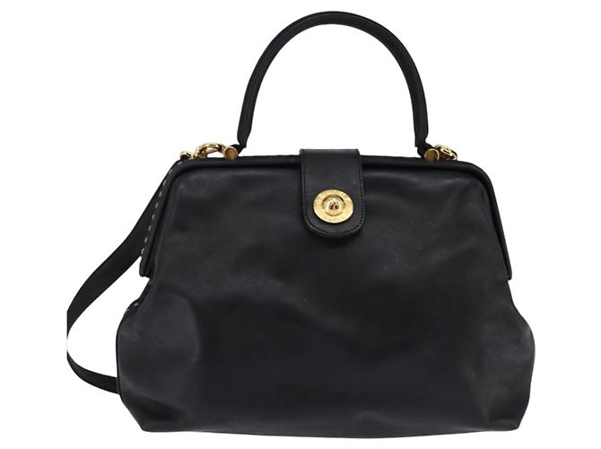 Céline Borsa a mano CELINE in pelle 2 in 1 nera e oro Auth 142840 Nero D'oro - vista 13