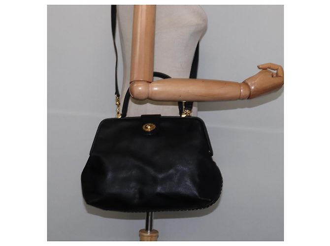 Céline Borsa a mano CELINE in pelle 2 in 1 nera e oro Auth 142840 Nero D'oro - vista 22