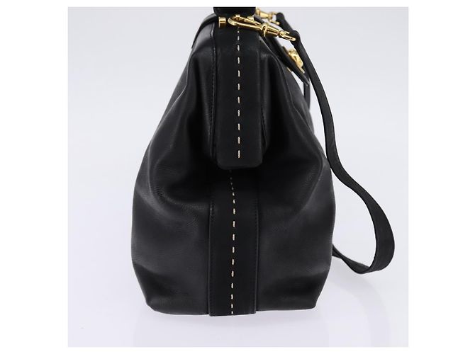 Céline Borsa a mano CELINE in pelle 2 in 1 nera e oro Auth 142840 Nero D'oro - vista 3