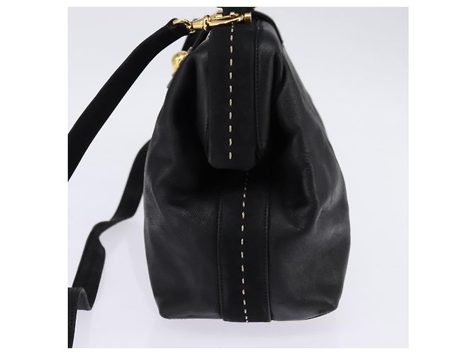 Céline Borsa a mano CELINE in pelle 2 in 1 nera e oro Auth 142840 Nero D'oro - vista 4