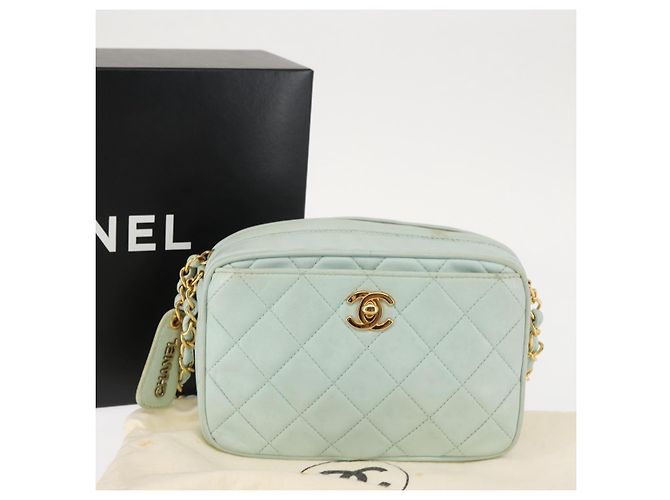CHANEL Borsa a Spalla Matelassé in Pelle di Agnello Azzurro Chiaro Oro CC Auth bs29467 D'oro Blu chiaro - vista 12