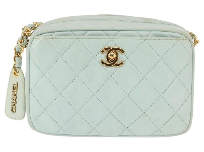 CHANEL Borsa a Spalla Matelassé in Pelle di Agnello Azzurro Chiaro Oro CC Auth bs29467 D'oro Blu chiaro - vista 13